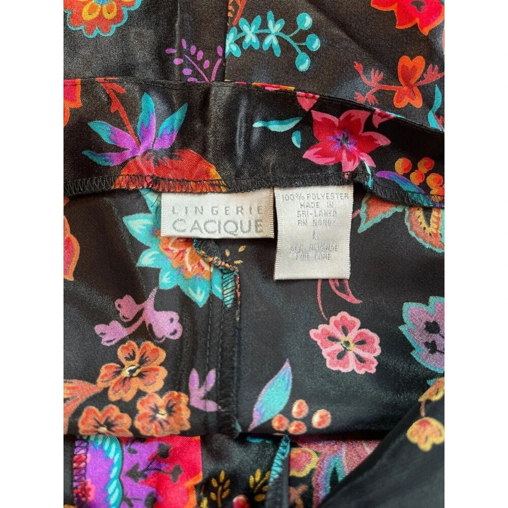 Vintage 90s Cacique Lingerie Negligee Romper Black‎ Floral Sleepwear Sexy L